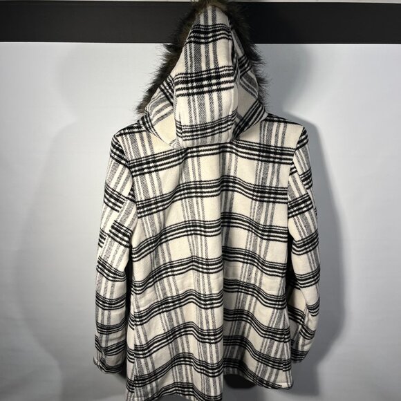 Women's Wool Winter Coat. Faux fur trim hood, drawn string waist. - Picture 5 of 6